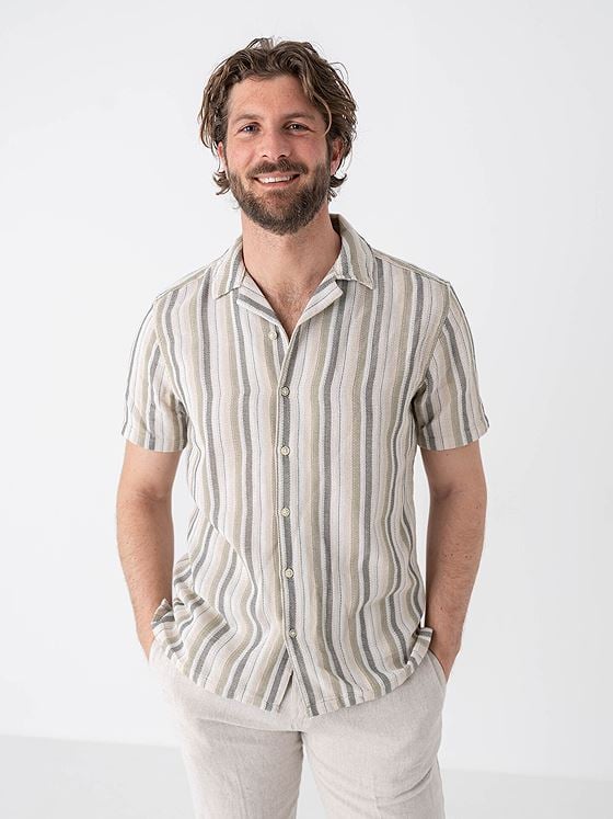 Jack and Jones Coba Stripe Resort Shirt Short Sleeve Celadon Tint