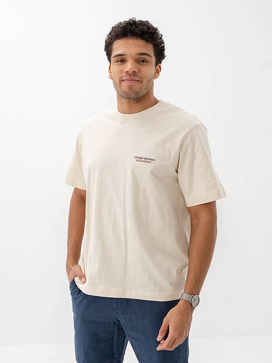 Jack and Jones Islington Type Tee Short Sleeve Crew Neck Antique White