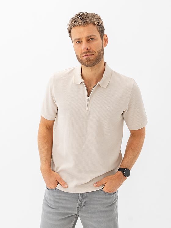 Jack and Jones Austin Zip Polo Short Sleeve Moonbeam Classic