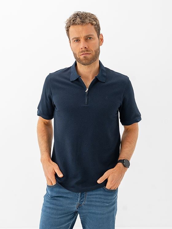 Jack and Jones Austin Zip Polo Short Sleeve Navy Blazer Classic