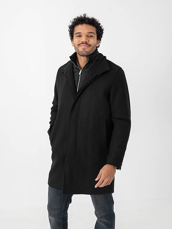 Jack and Jones Keith Wool Blend Stan Collar Coat Black