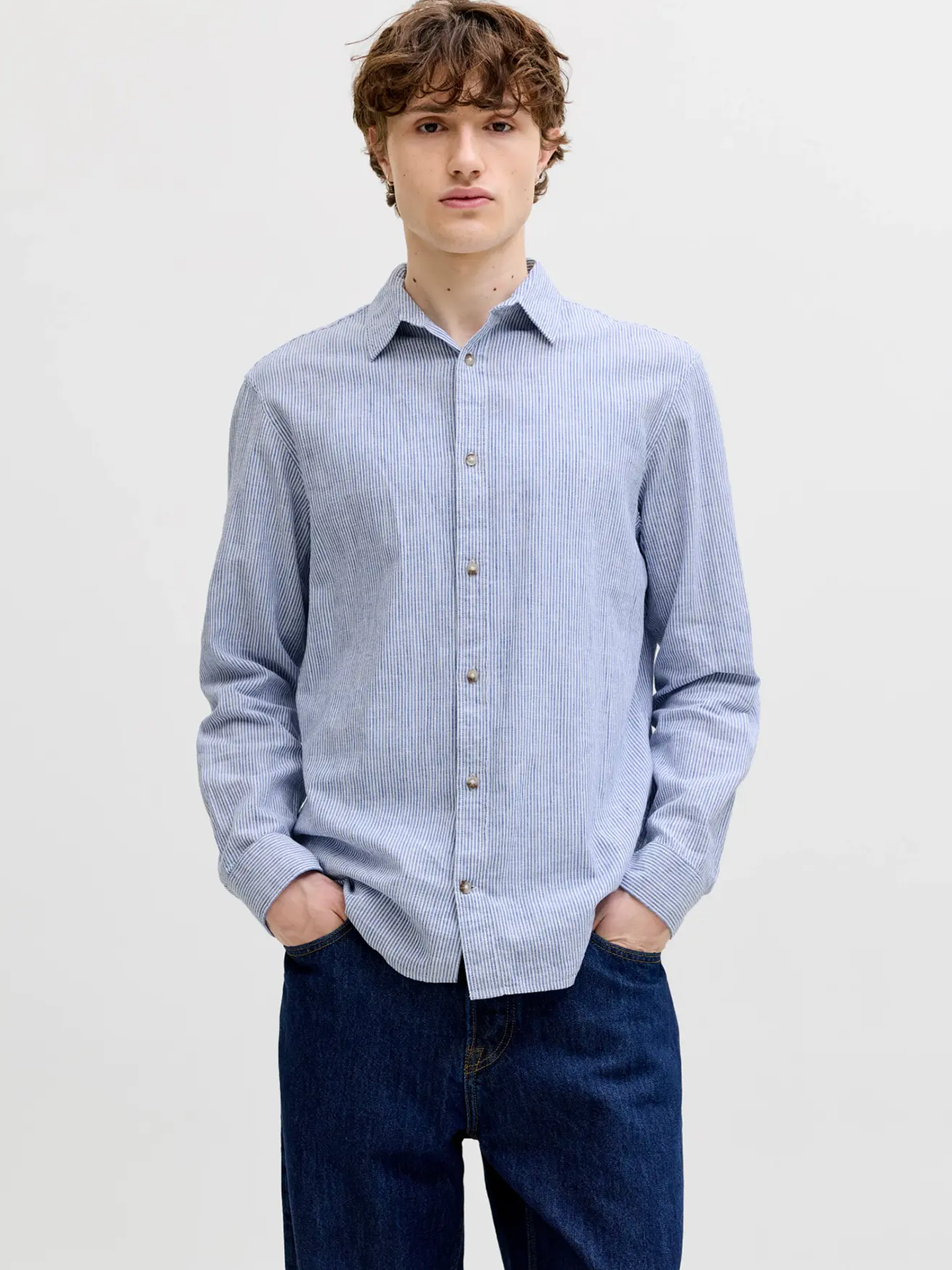 Jack and Jones Summer Linen Blend Shirt Long Sleeve Infinity Stripes