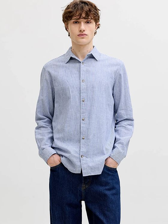 Jack and Jones Summer Linen Blend Shirt Long Sleeve Infinity Stripes