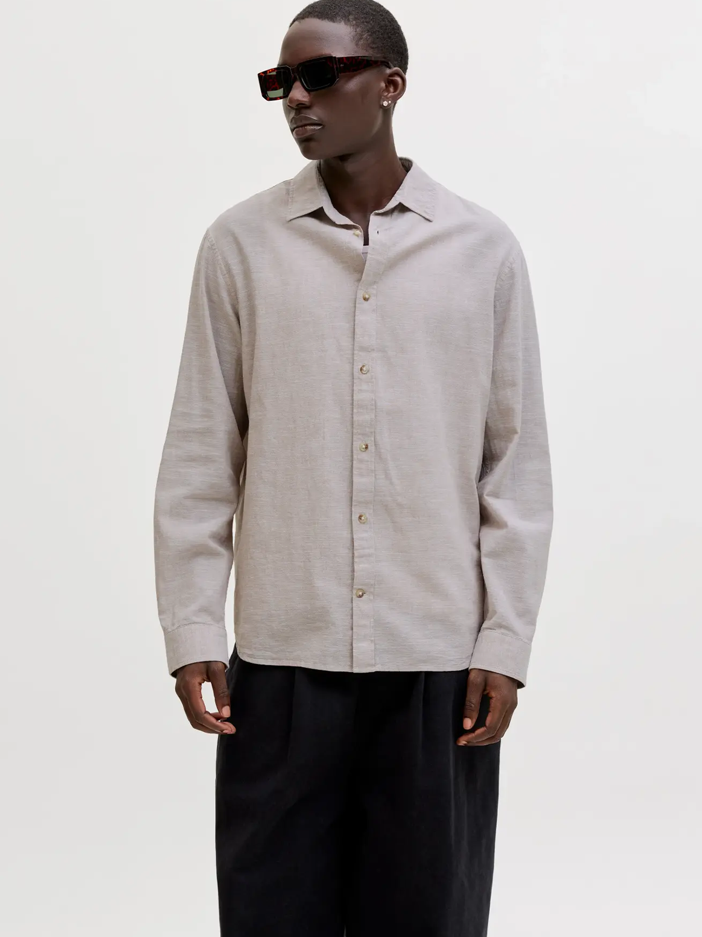 Jack and Jones Summer Linen Blend Shirt Long Sleeve String