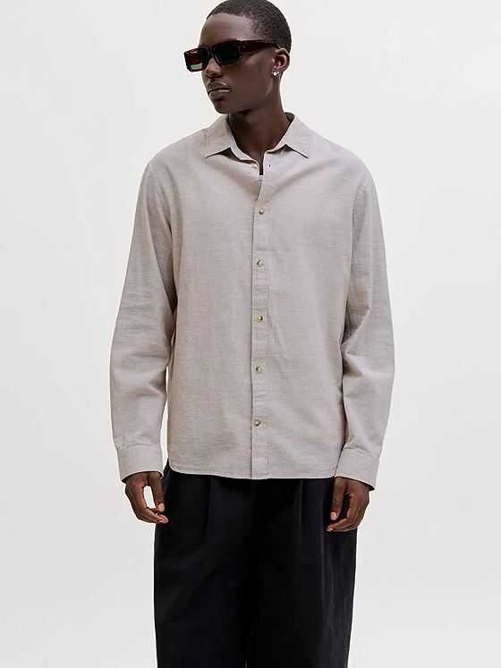 Jack and Jones Summer Linen Blend Shirt Long Sleeve String
