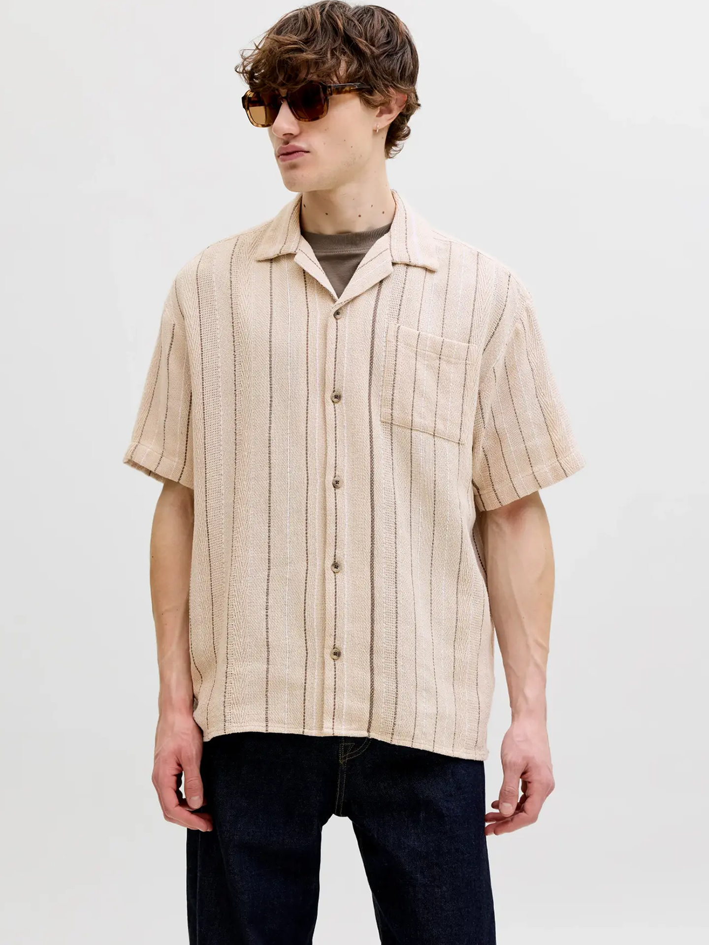 Jack and Jones Bradley Striped Resort Shirt Short Sleeve Moonbeam