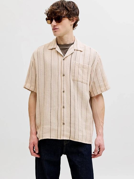 Jack and Jones Bradley Striped Resort Shirt Short Sleeve Moonbeam