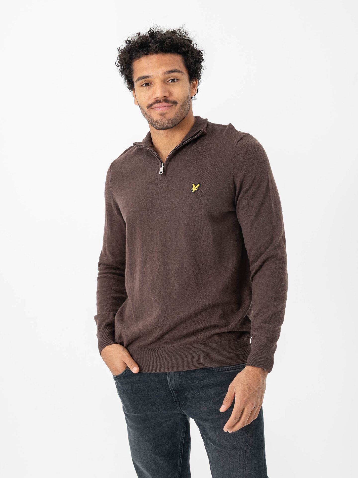 Lyle & Scott Cotton Merino Quarter Zip Jumper Espresso
