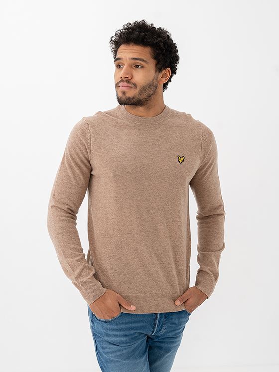 Lyle & Scott Lambswool Blend Crew Neck Jumper Heritage Taupe Marl