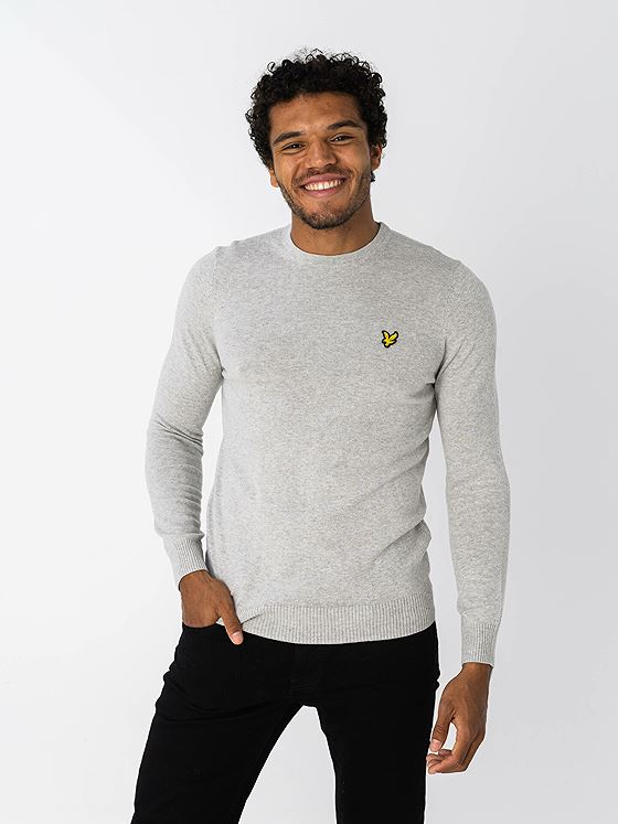 Lyle & Scott Crew Neck Cotton Merino Jumper Light Grey Marl