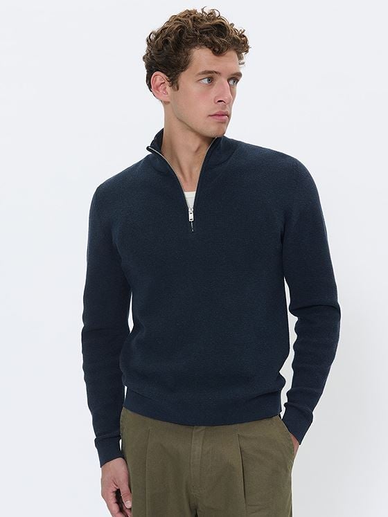Matinique MAlagoon Half-Zip Pullover Dark Navy Melange