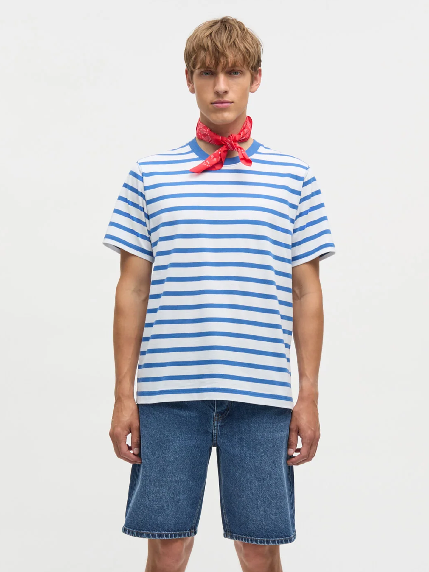 Mads Nørgaard Cotton Jersey Stripe Frode Tee Bright Cobalt / White