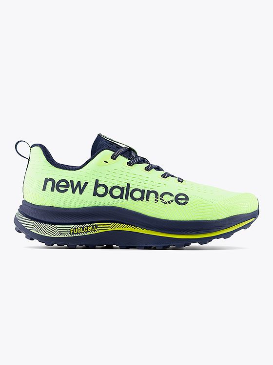 New Balance Fuel Cell SuperComp Trail Bleached lime glo with nb navy and tea tree