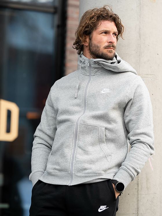 Nike Sportswear Club Full-Zip Hoodie Dark Grey Heather / Matte Silver / Hvit