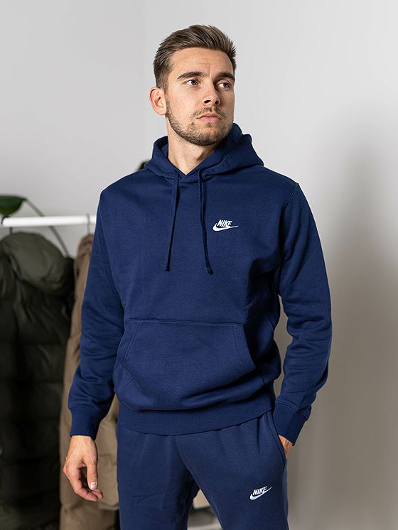 Nike Club Pullover Fleece Hoodie Midnight Navy/Hvit