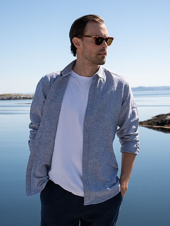 Only & Sons Caiden Long Sleeve Solid Linen Shirt Dress Blues