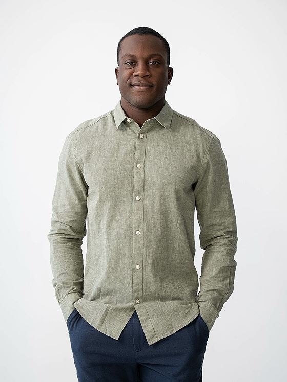 Only & Sons Caiden Long Sleeve Solid Linen Shirt Swamp