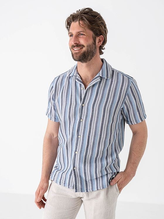 Only & Sons Trev Life Structure Stripe Short Sleeve Shirt Vintage Indigo