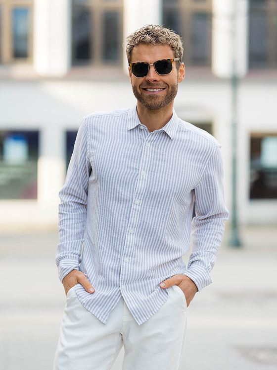 Only & Sons Caiden Life Long Sleeve Stripe Linen Cashmere Blue