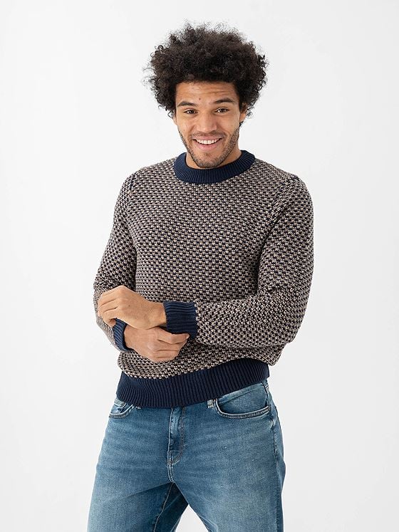 Only & Sons Musa Regular 3 Structured Crew Knit Navy Blazer Desert Taupe + Teak