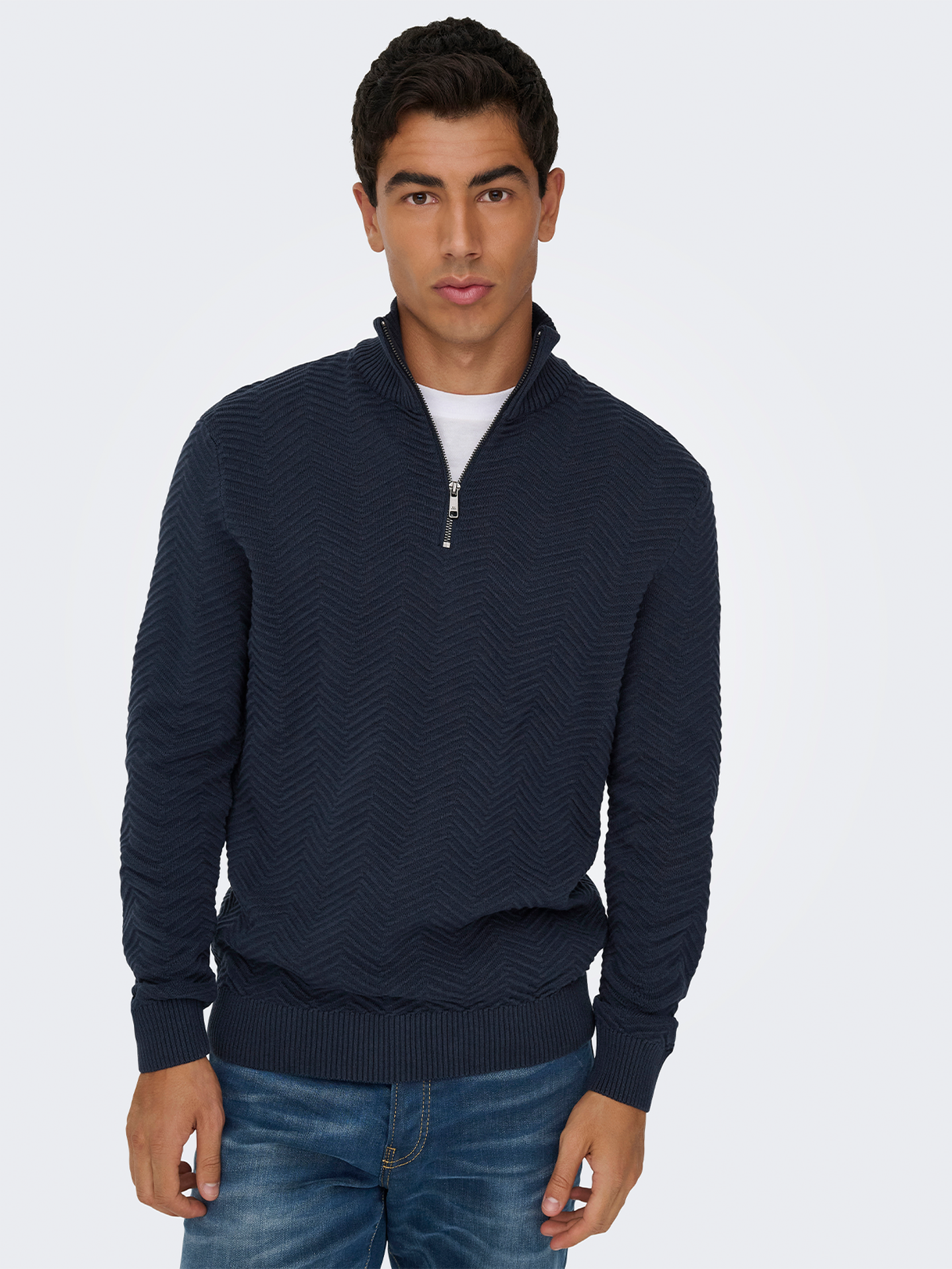 Only & Sons Herringbone Half Zip Knit Navy Blazer