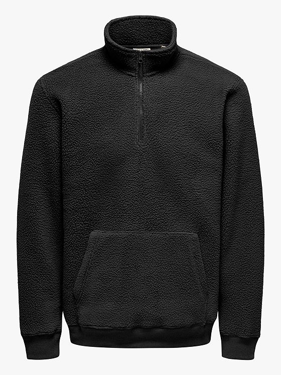 Only & Sons Emilio Reg Teddy Zip Sweat Black
