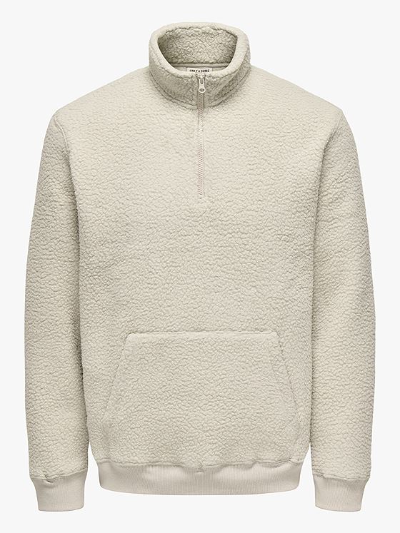 Only & Sons Emilio Reg Teddy Zip Sweat Silver Lining