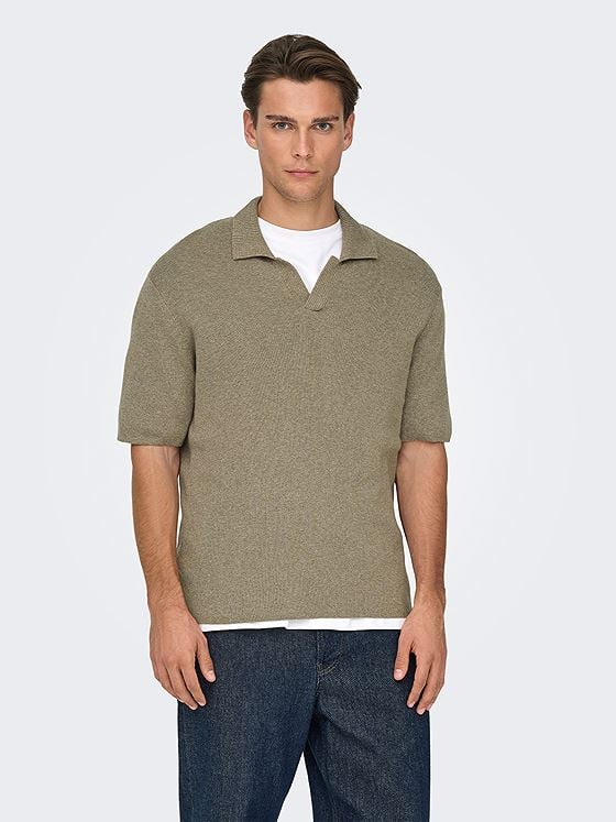 Only & Sons Travis Regular Short Sleeve Mel Knit Desert Taupe Melange