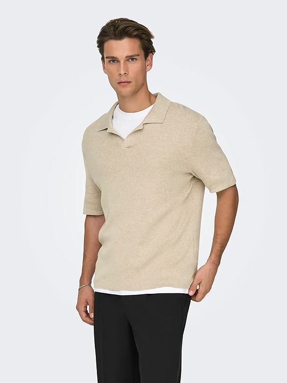 Only & Sons Travis Regular Short Sleeve Mel Knit Oatmeal Melange