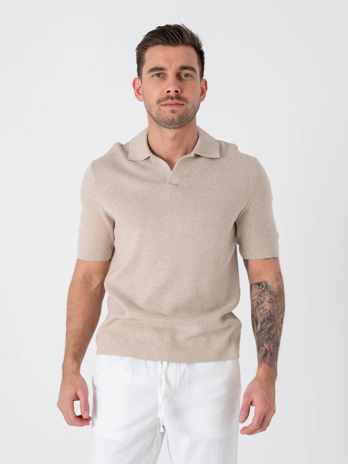 Only & Sons Travis Regular Short Sleeve Mel Knit Oatmeal Melange