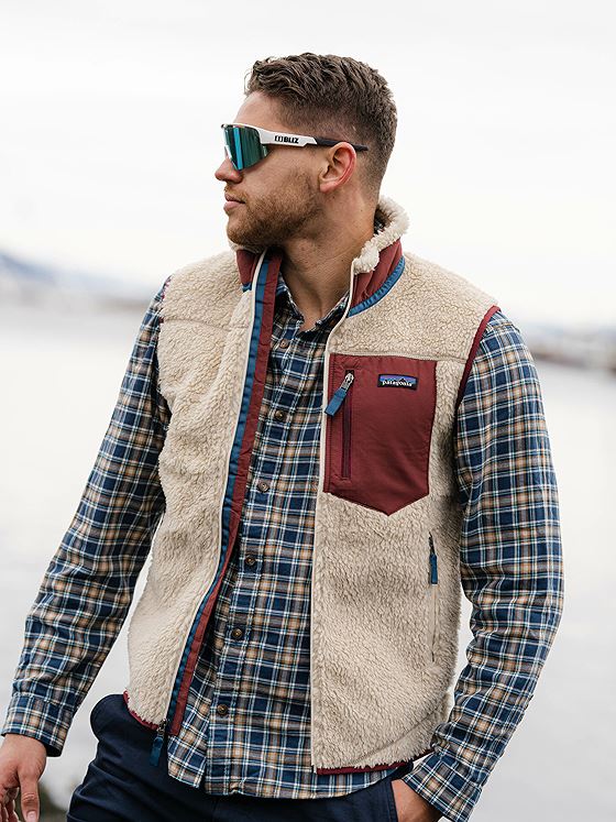 Patagonia Mens Classic Retro-X Vest Dark Natural w/Sequoia Red