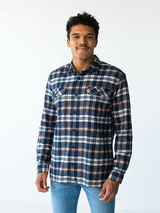 Patagonia Long Sleeve Organic Cotton Fjord Flannel Shirt New Navy