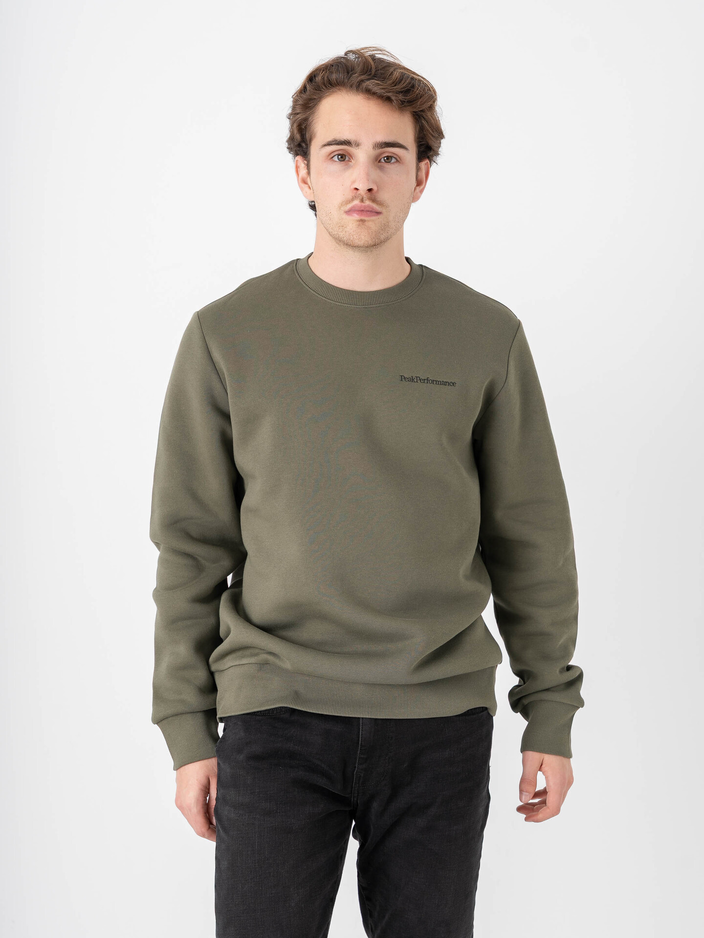 Peak Performance Maglione Uomo Original Small Logo Crew In Cotone Biologico, Grigio Scuro, Taglia Unica