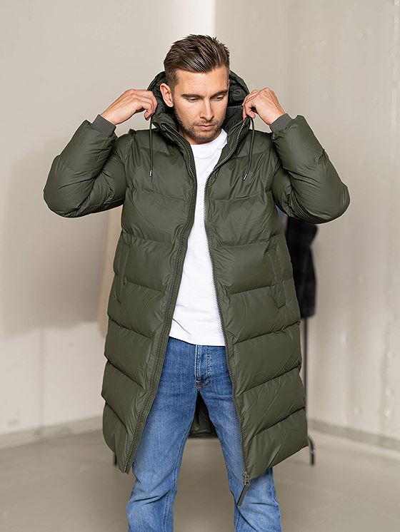 Rains Long Puffer Jacket Green