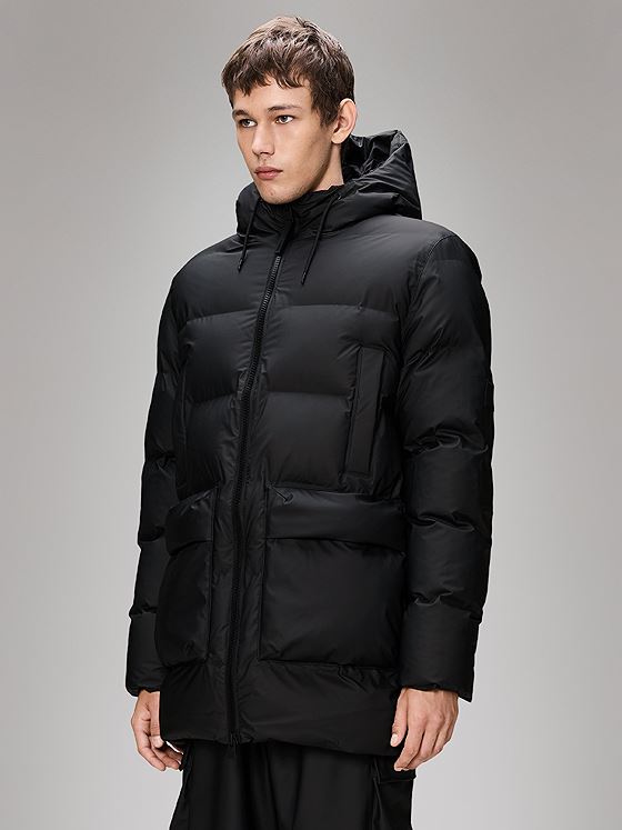 Rains Alta Long Puffer Cargo Jacket Black