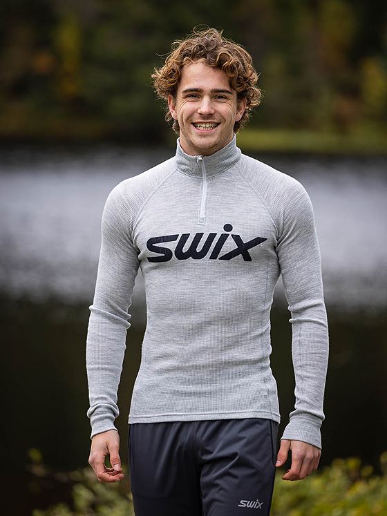 Swix RaceX Merino Half Zip Light Grey Melange / Dark Navy