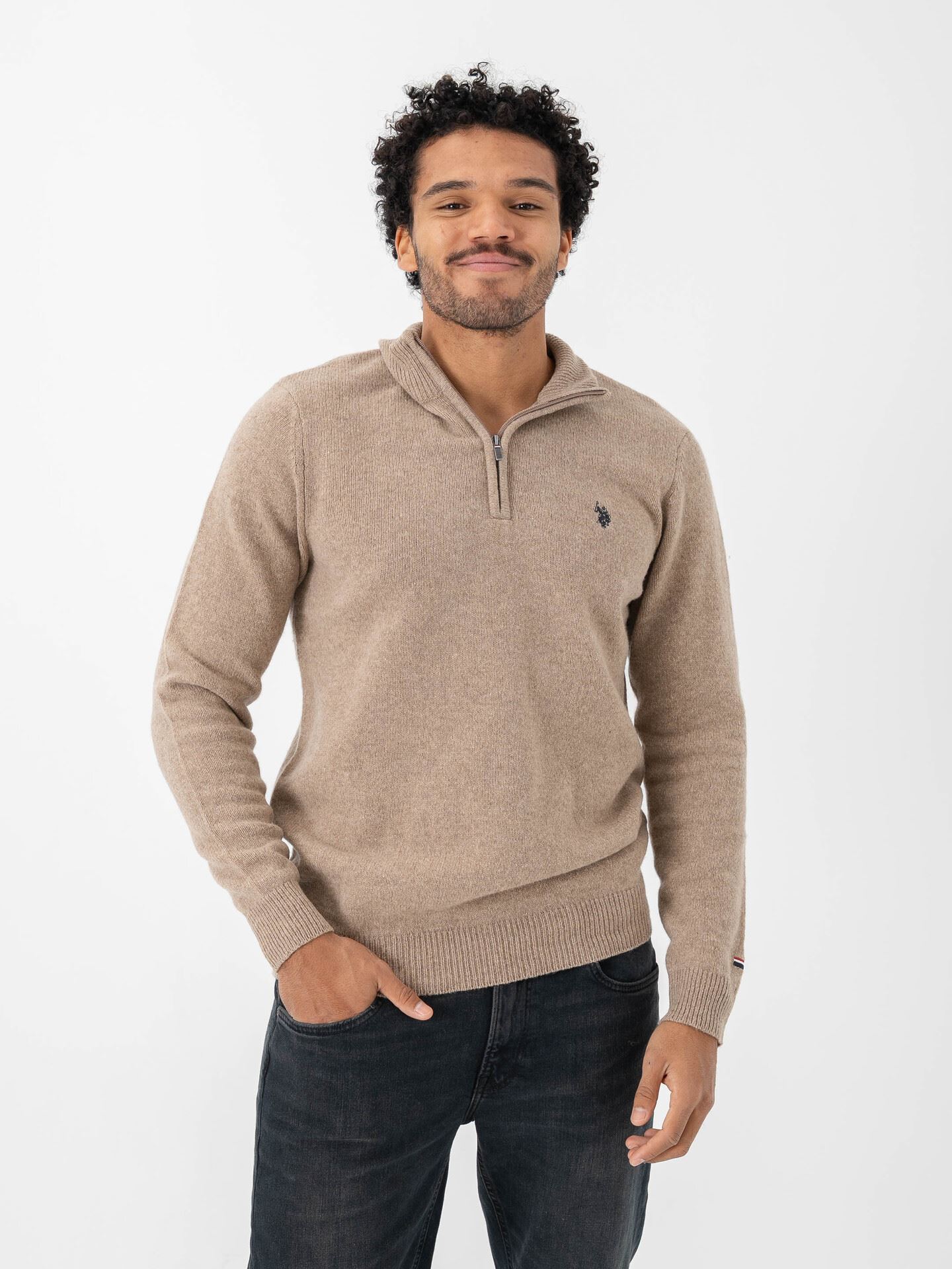 U.S. Polo Assn. Kevin Reg Lambswool Knit Brown Melange