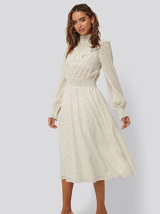 NA-KD Dotted Frill Detail Dress White