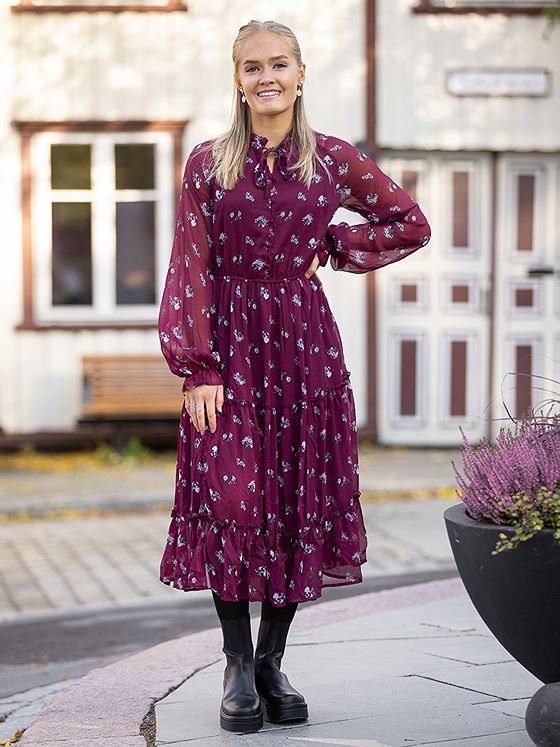 NA-KD Frill Neck Midi Dress Dusty flower
