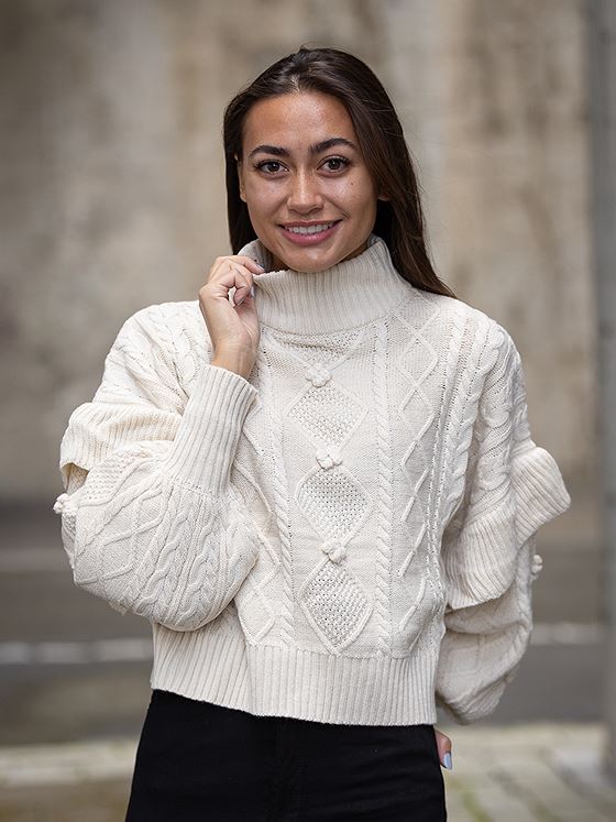 NA-KD Turtleneck Flounce Knitted Sweater Offwhite