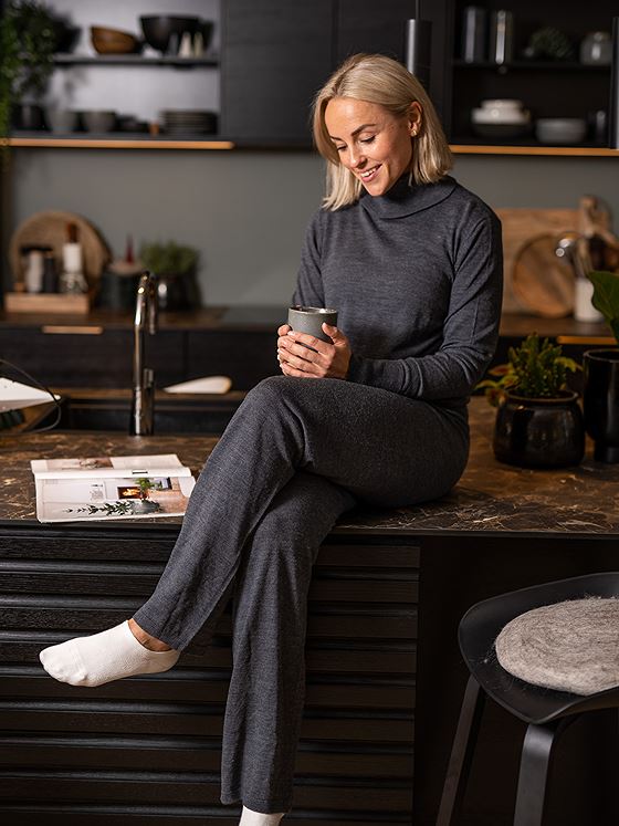 NA-KD Merino Wool Knitted Pants Dark Grey Melange