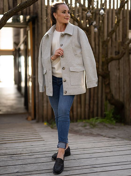 NA-KD Melange Button Jacket Light Grey