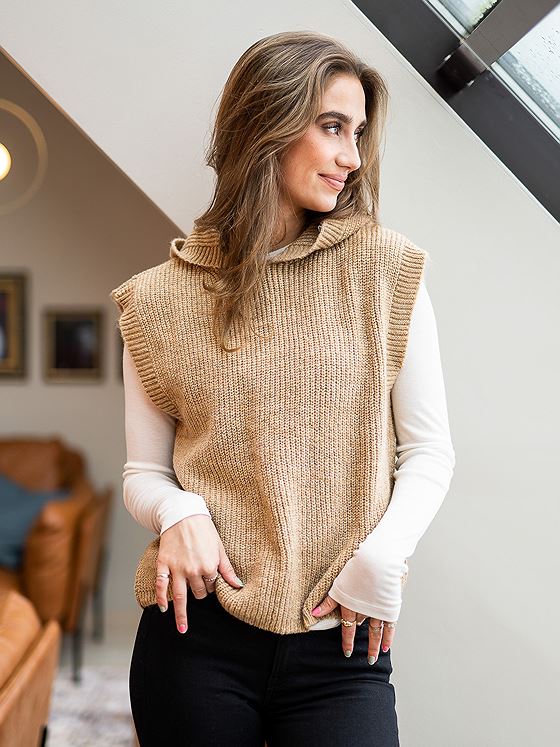 NA-KD Knitted Hoodie Vest Dark Beige