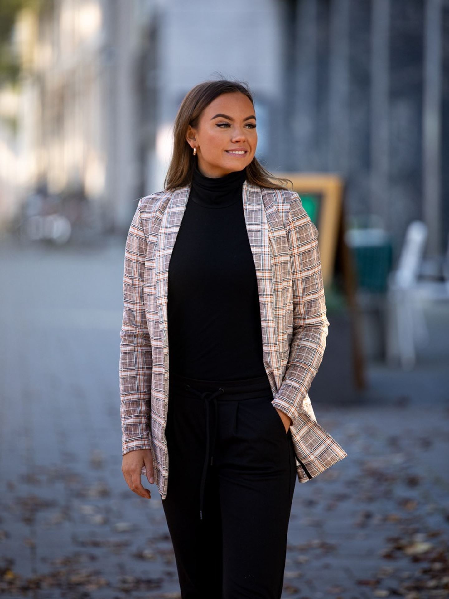 Ichi Kate Hounds Blazer Long Ginger bread