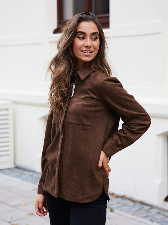 NA-KD Faux Suede Shirt Brown