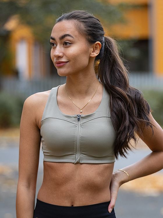 Stay in Place Front Zip Sports Bra Martini Olive