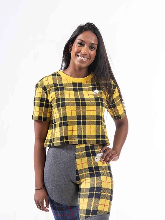 Nike Sportswear Tee Futura Plaid Crop Chrome Yellow