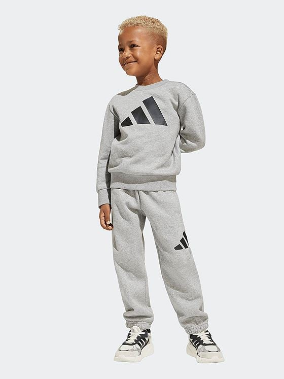 adidas Big Logo Fleece Jog Sett Kids Grey / Black