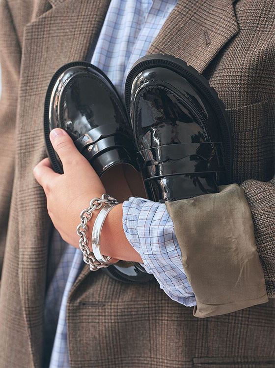 Bianco Pearl Simple Penny Loafer Patent Aquarius Black