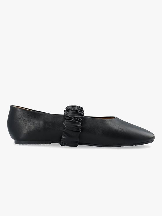 Bianco Aluna Scrunchie Ballet Flat Faux Leather Black
